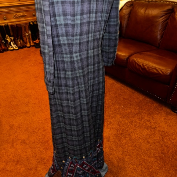 3J Workshop Johnny Was Embroidered Long Dress XS Blue Plaid - Picture 4 of 8